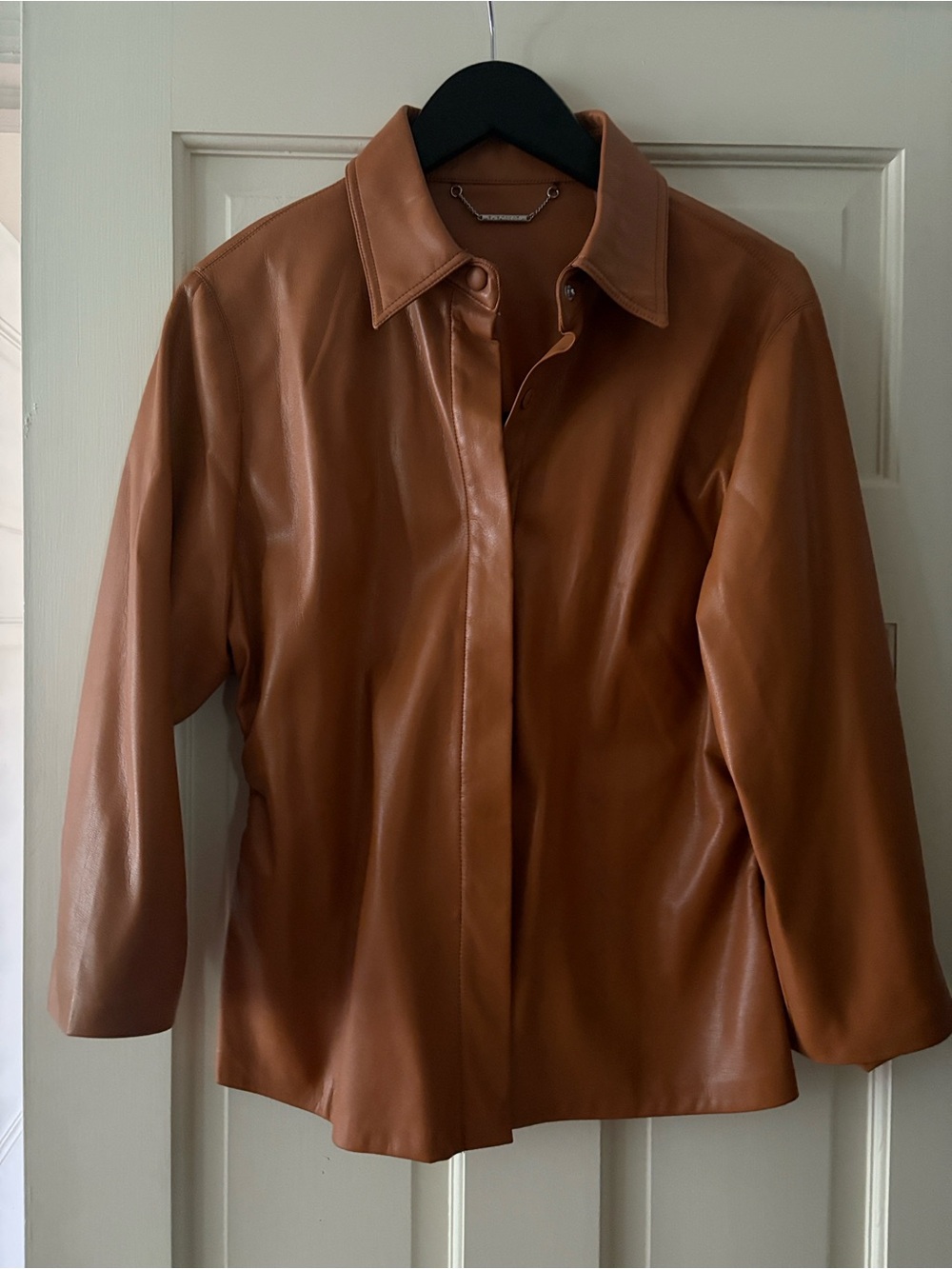 elie tahari faux leather button down shirt